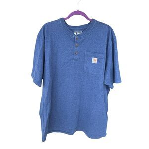Carhartt Henley Shirt Mens XL Blue Loose Fit Cotton/Polyester Short Sleeve